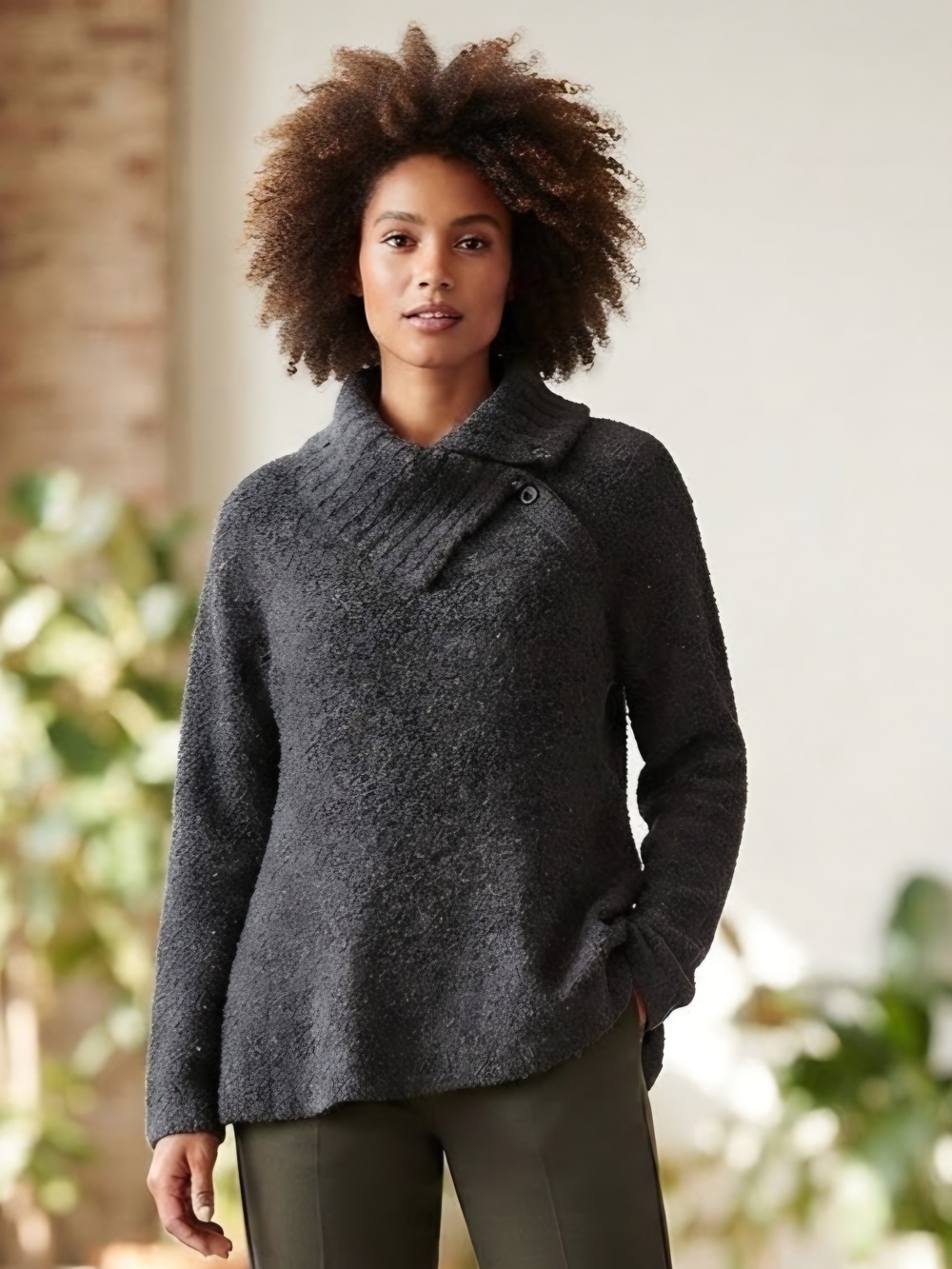 April Cornell Vintage Black Shawl-Collar Pullover Sweater Size Large